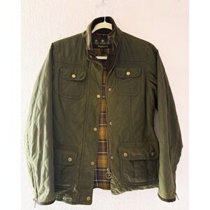 Barbour Womens Waxed Quilted Utility Jacket Olive Countryside Chore Barn Size 6